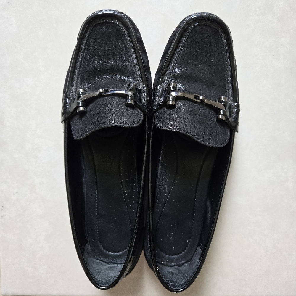Donald J Pliner Filo Horsebit Loafers Flats Women's Size 7 Black Leather shimmer